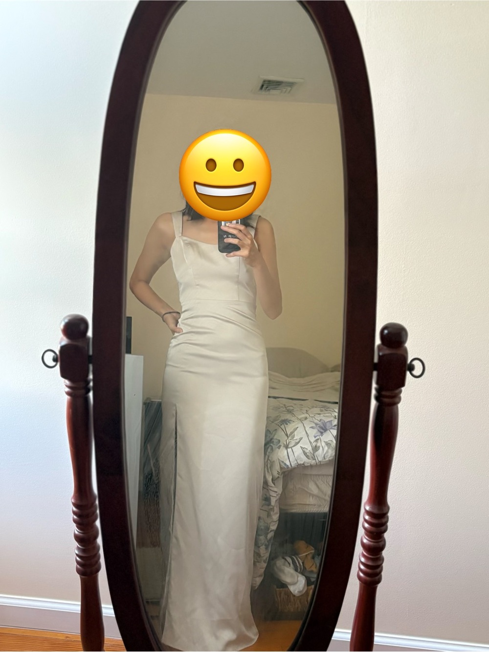 Azazie Soft Cream Satin Dress with Square Neck